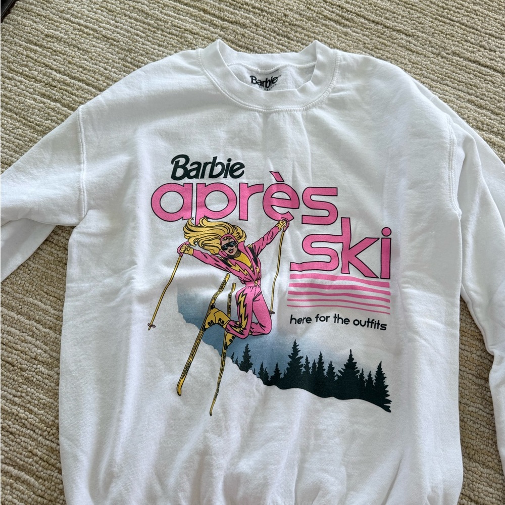 PacSun Barbie Après-Ski White Sweatshirt with Pink & Gold Graphic
